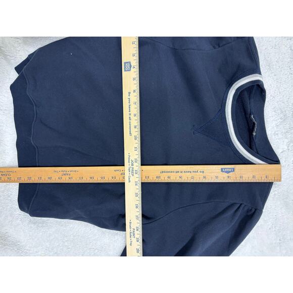 A&F Women’s Navy Crew Sweatshirt XL Puff Sleeve Cuff Stripe Trim Preppy Casual - Picture 2 of 9